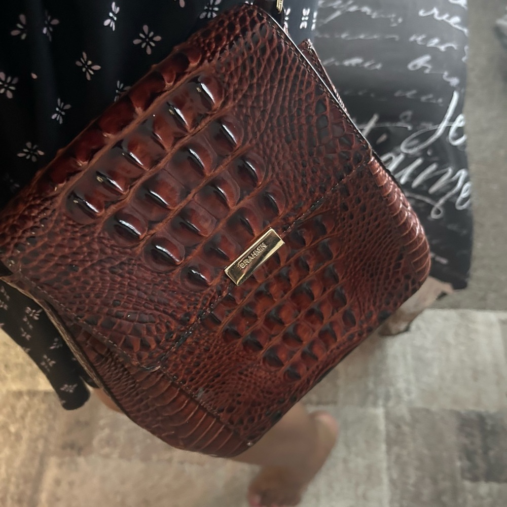 Brahmin Brown Crocodile Embossed Crossbody Bag